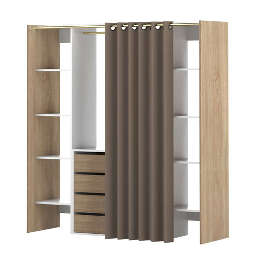 TEMAHOME - Tom Clothes Storage System - 2 Columns & Shoe Cabinet in Natural Oak Color, White / Taupe - X4320X0391R00 veiw 1