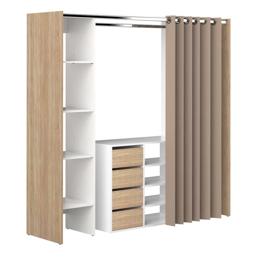 TEMAHOME - Tom Clothes Storage System - 2 Columns & Shoe Cabinet in Natural Oak Color, White / Taupe - X4320X0391R00 veiw 3