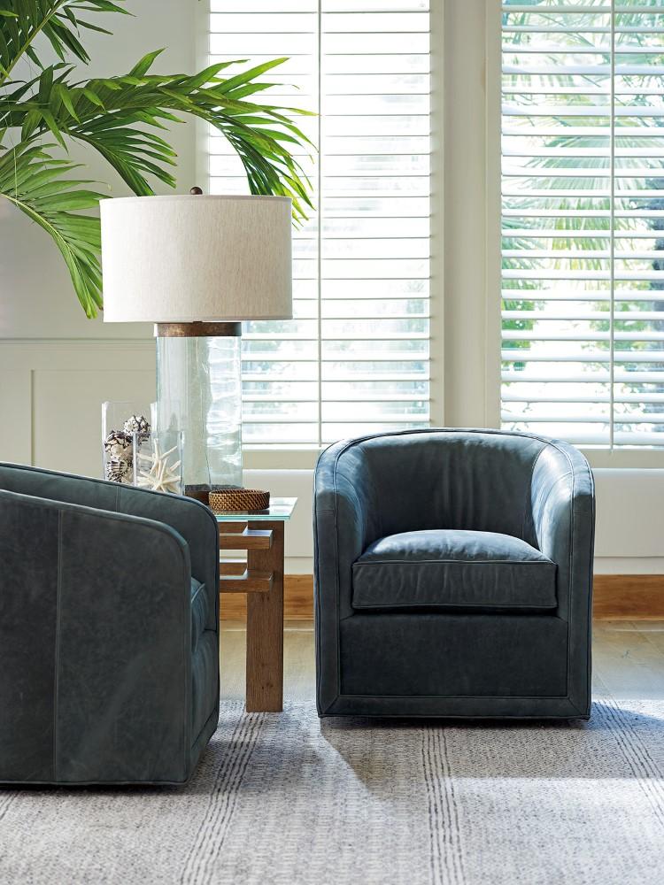 Tommy Bahama Home - Los Altos Colton Leather Swivel Chair in Smoke Gray - 01-7277-11SW-LL-40 veiw 2