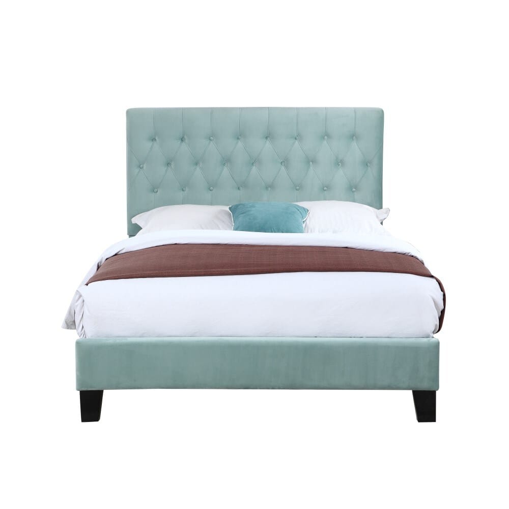 Wallace & Bay - Dalton Aqua Velvet Full Upholstered Bed with Tufted, Padded Headboard, And Platform-Style Base - B510021 veiw 5