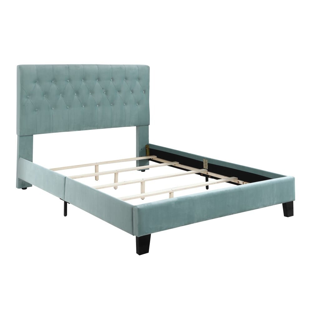 Wallace & Bay - Dalton Aqua Velvet Full Upholstered Bed with Tufted, Padded Headboard, And Platform-Style Base - B510021 veiw 6