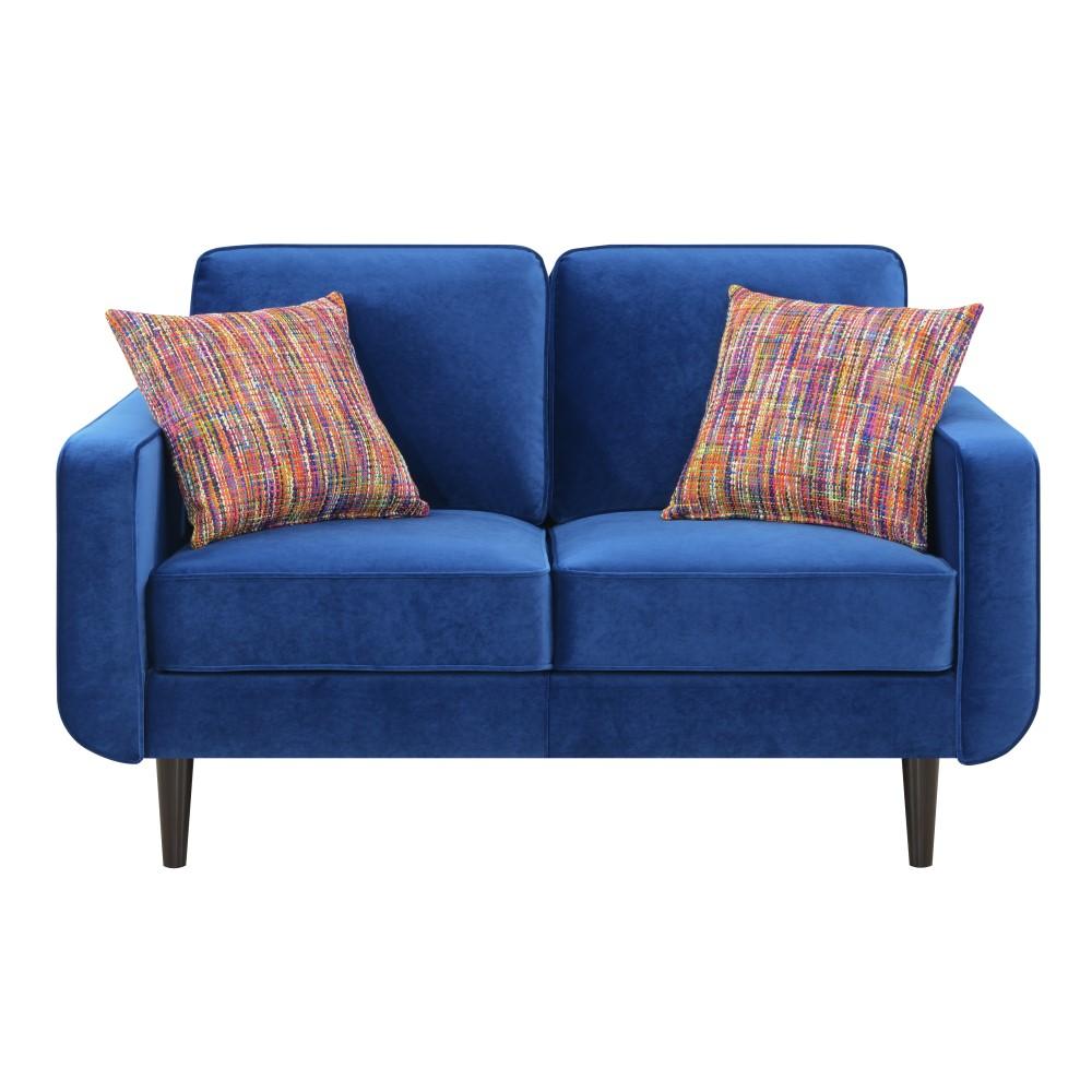 Wallace & Bay - Holland Bold Blue Loveseat with Velvet Upholstery, Wood Legs, And Track Arms - U510411 veiw 4