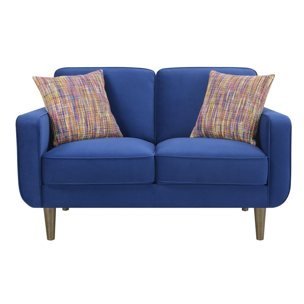 Wallace & Bay - Holland Bold Blue Loveseat with Velvet Upholstery, Wood Legs, And Track Arms - U510411 veiw 5