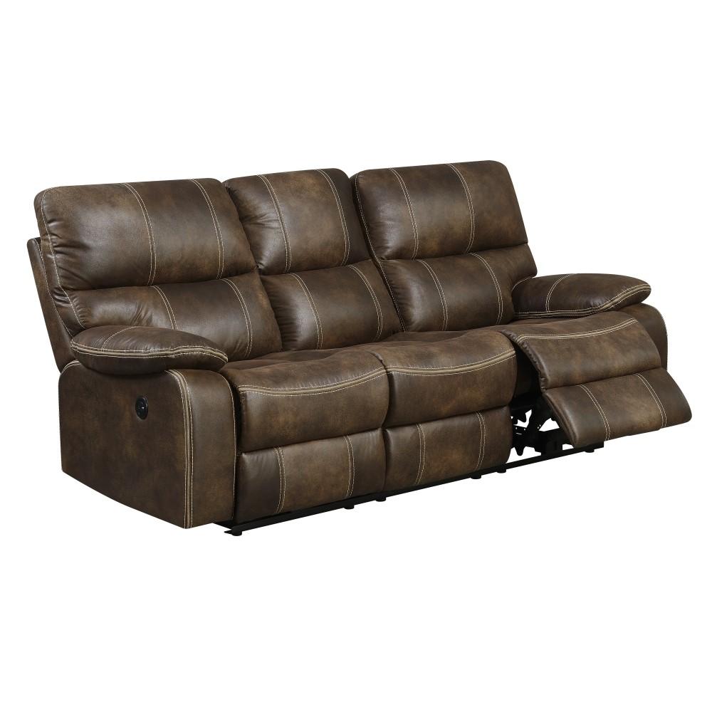 Wallace & Bay - Hooper Dark Brown 85in Reclining Sofa with Dual Recliners, Microsuede Upholstery, And USB Charging Station - U510472 veiw 1