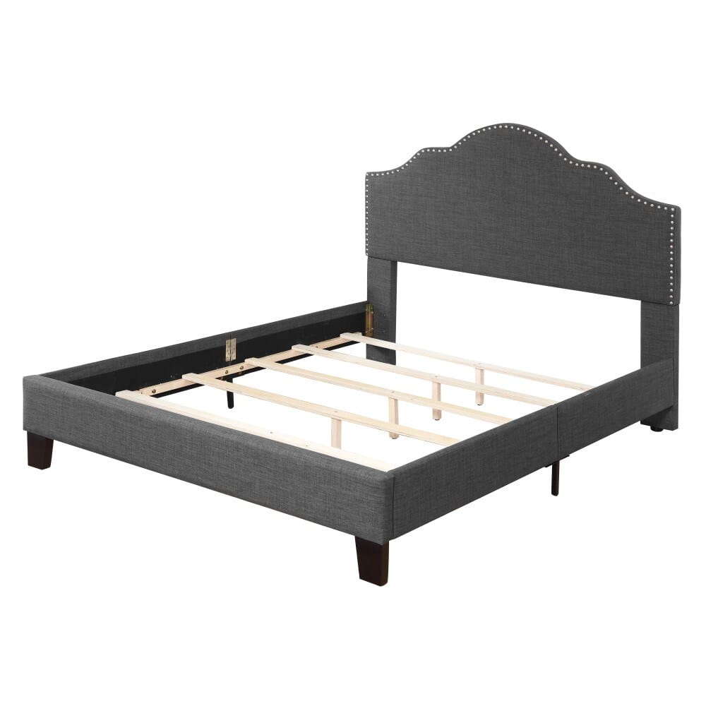 Wallace & Bay - Kirby Cockatoo Gray Queen Upholstered Bed with Nailhead, Padded Headboard, And Platform-Style Base - B510039 veiw 4