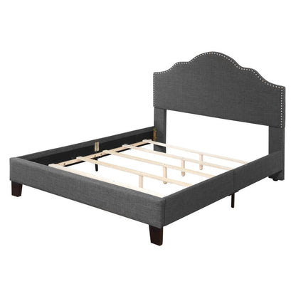 Wallace & Bay - Kirby Cockatoo Gray Queen Upholstered Bed with Nailhead, Padded Headboard, And Platform-Style Base - B510039 veiw 4