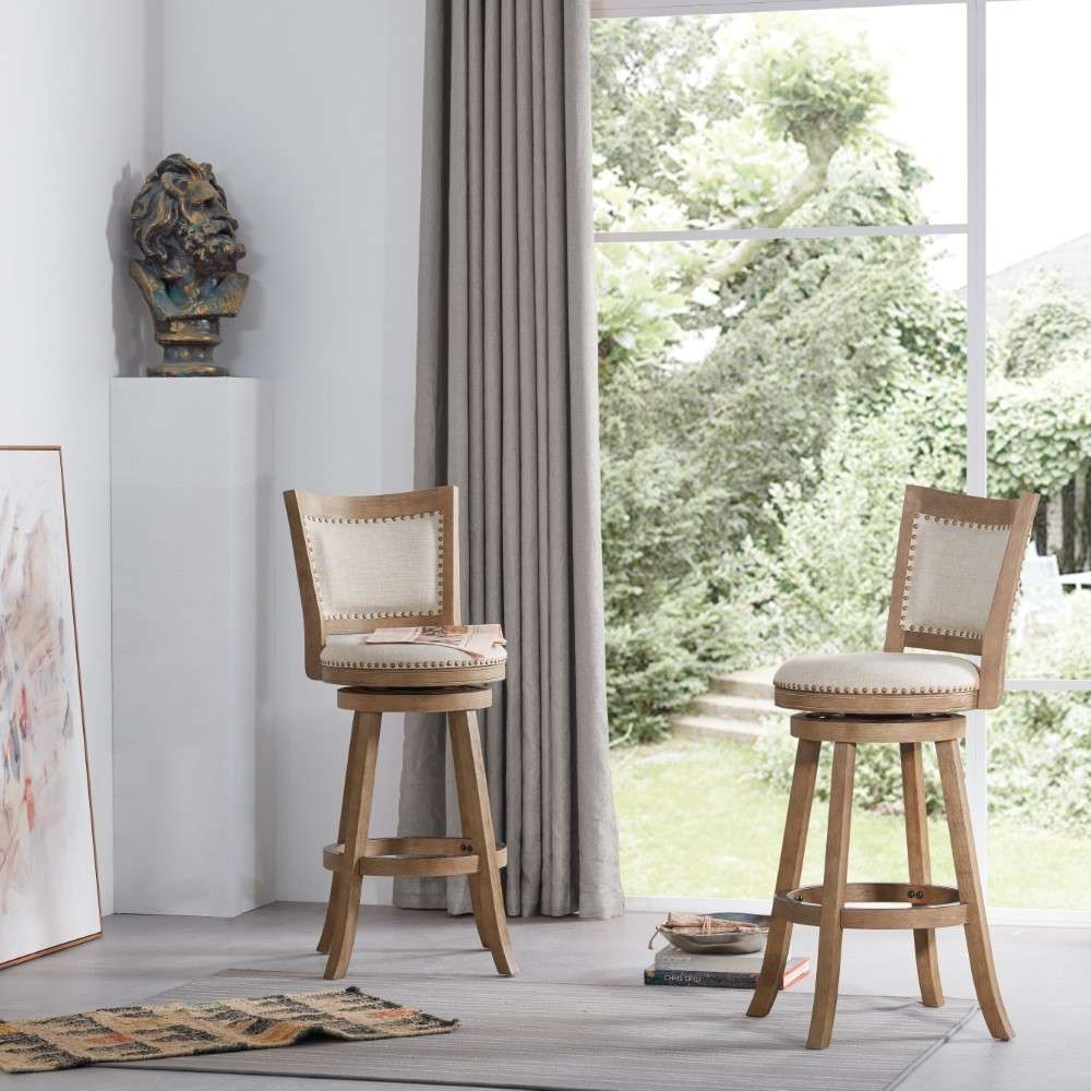 Boraam - 29in Melrose Barstool in Driftwood Gray Wire-Brush And Ivory - 76529 veiw 3