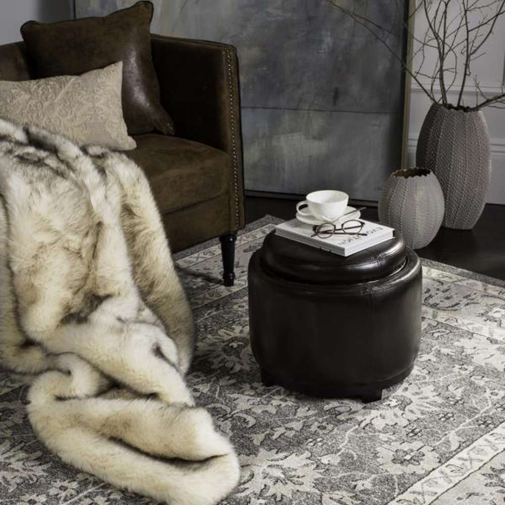 Safavieh - Chelsea Round Tray Ottoman - Brown - HUD8232A veiw 3