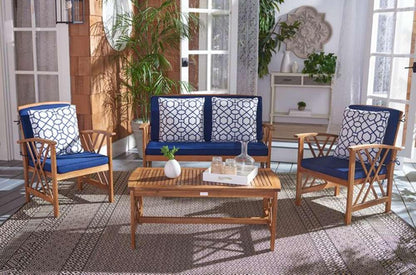 Safavieh - Fontana 4 Pc Outdoor Set - Natural - Nvy + Trellis P - PAT7008J veiw 1