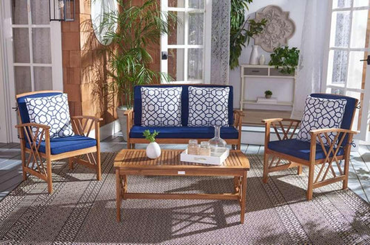 Safavieh - Fontana 4 Pc Outdoor Set - Natural - Nvy + Trellis P - PAT7008J veiw 1