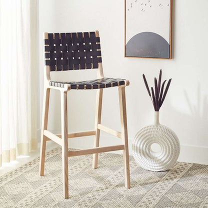 Safavieh - Adah Leather Bar Stool - Black - Natural - BST1014C veiw 2