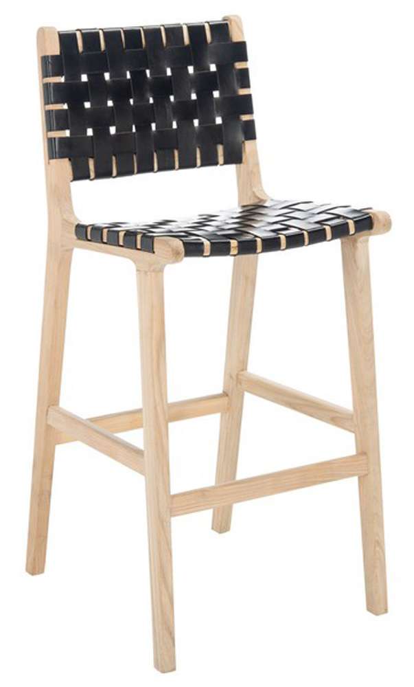 Safavieh - Adah Leather Bar Stool - Black - Natural - BST1014C veiw 4