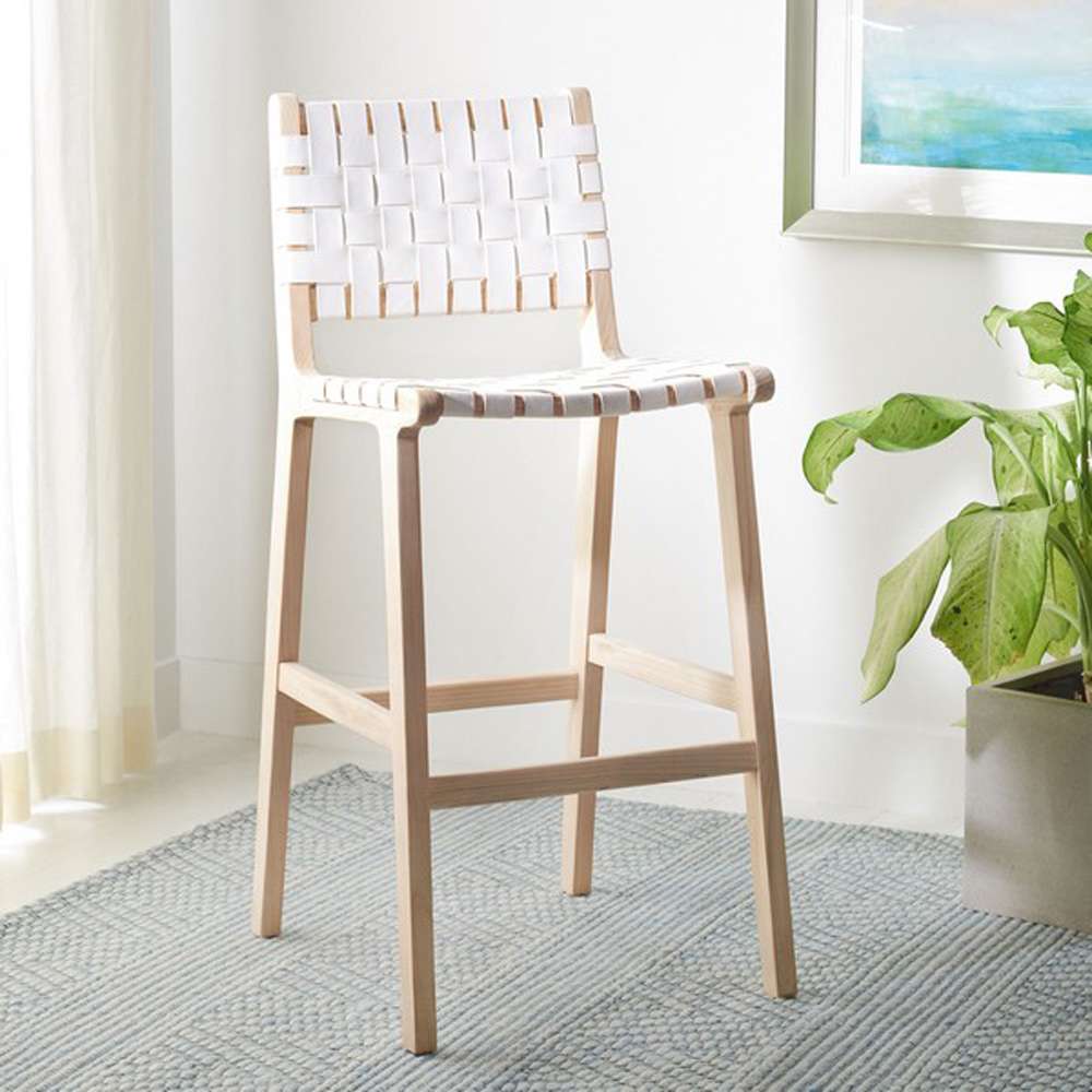 Safavieh - Adah Leather Bar Stool - White - Natural - BST1014B veiw 2