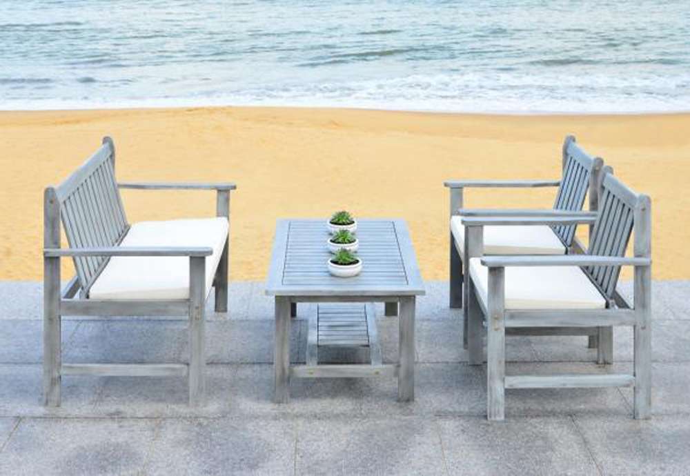 Safavieh - Burbank 4 Pc Outdoor Set - Grey - Beige - PAT7006B veiw 1