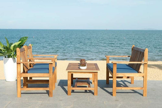 Safavieh - Burbank 4 Pc Outdoor Set - Natural - Navy - PAT7006D veiw 1
