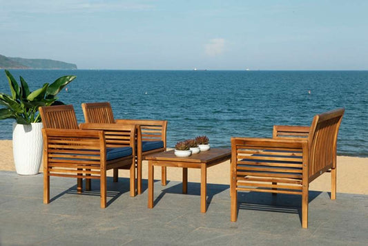 Safavieh - Carson 4 Pc Outdoor Set - Natural - Navy - PAT7005D veiw 1