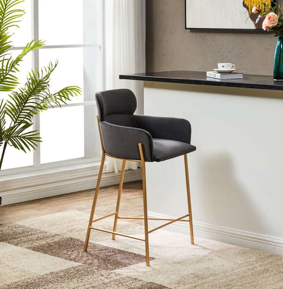 Safavieh - Charlize Velvet Counter Stool - Dark Grey - Gold - SFV4756B veiw 2