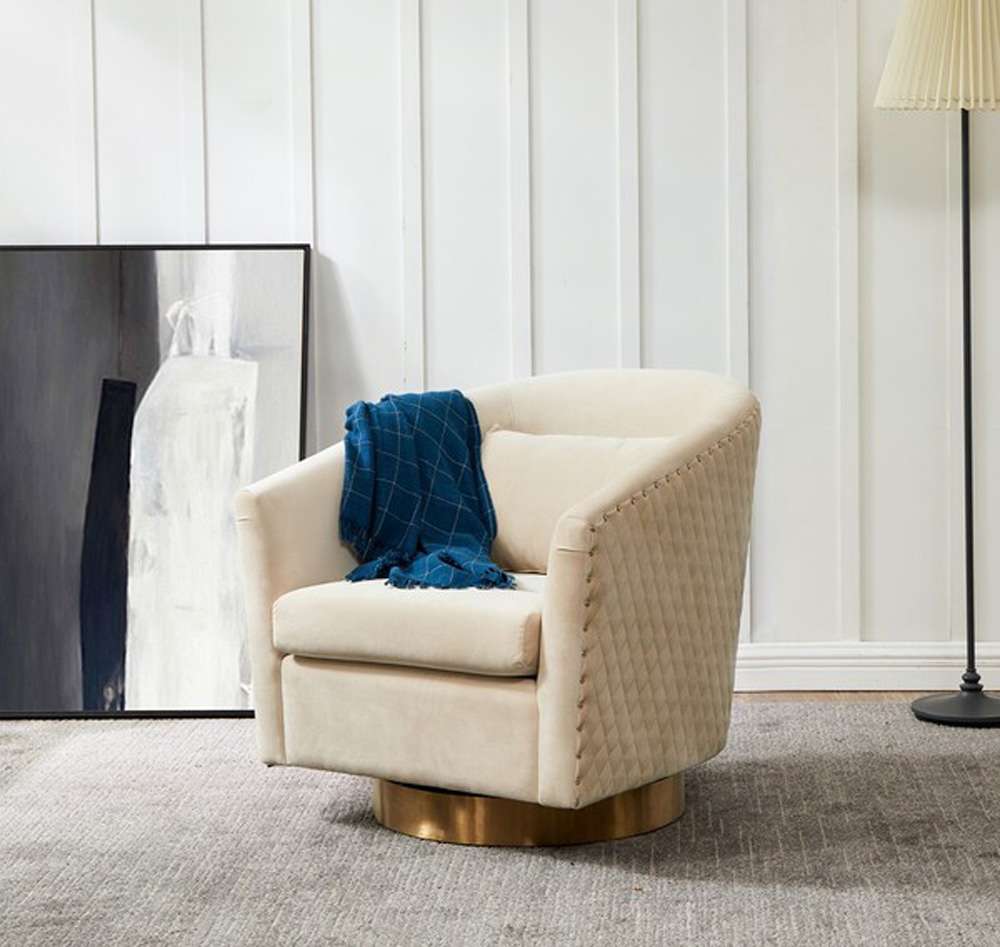 Safavieh - Clara Quilted Swivel Tub Chair - Creme - Gold - SFV4702L veiw 2