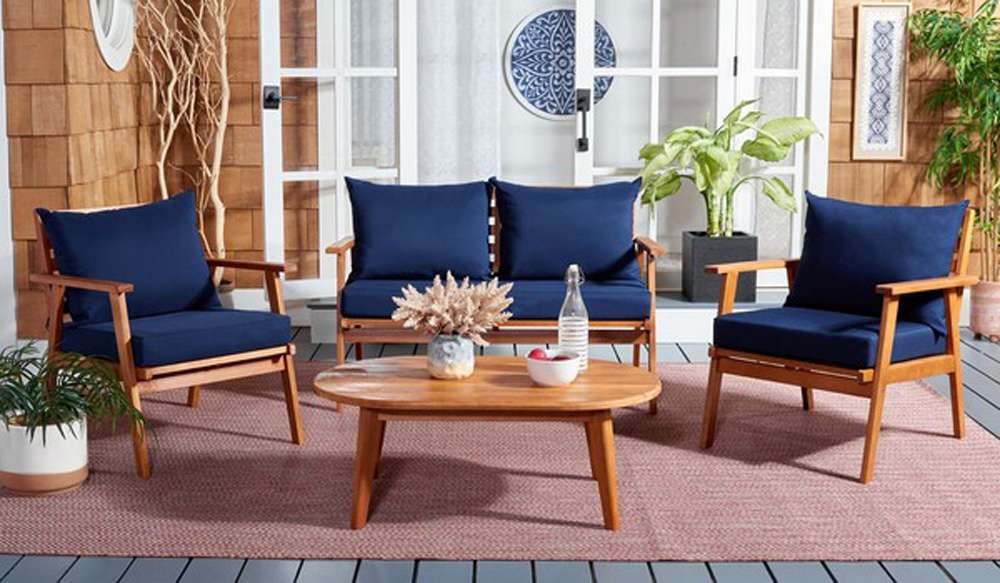 Safavieh - Deacon 4 Pc Living Set - Natural - Navy - PAT7050B veiw 3