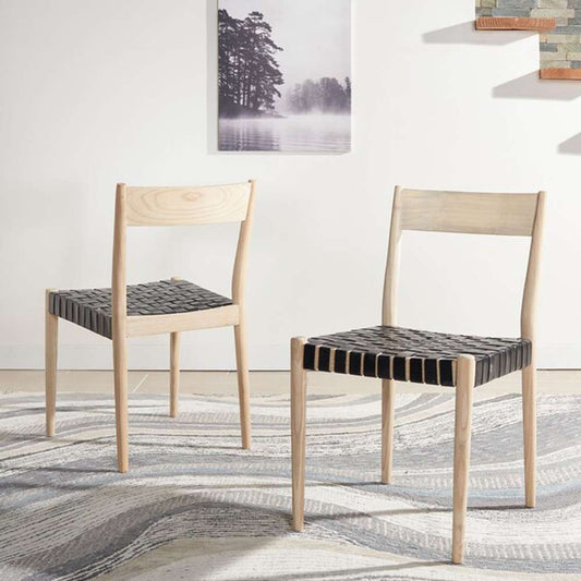 Safavieh - Eluned Leather Dining Chair - Black - Natural  (Set of 2) - DCH1201C-SET2 veiw 2