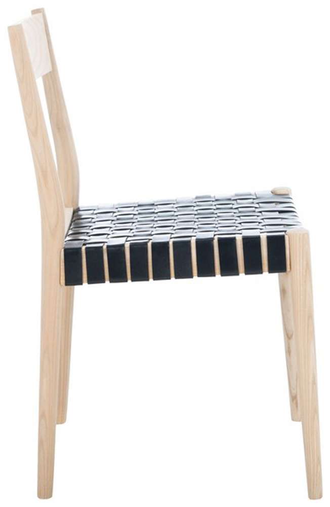 Safavieh - Eluned Leather Dining Chair - Black - Natural  (Set of 2) - DCH1201C-SET2 veiw 3