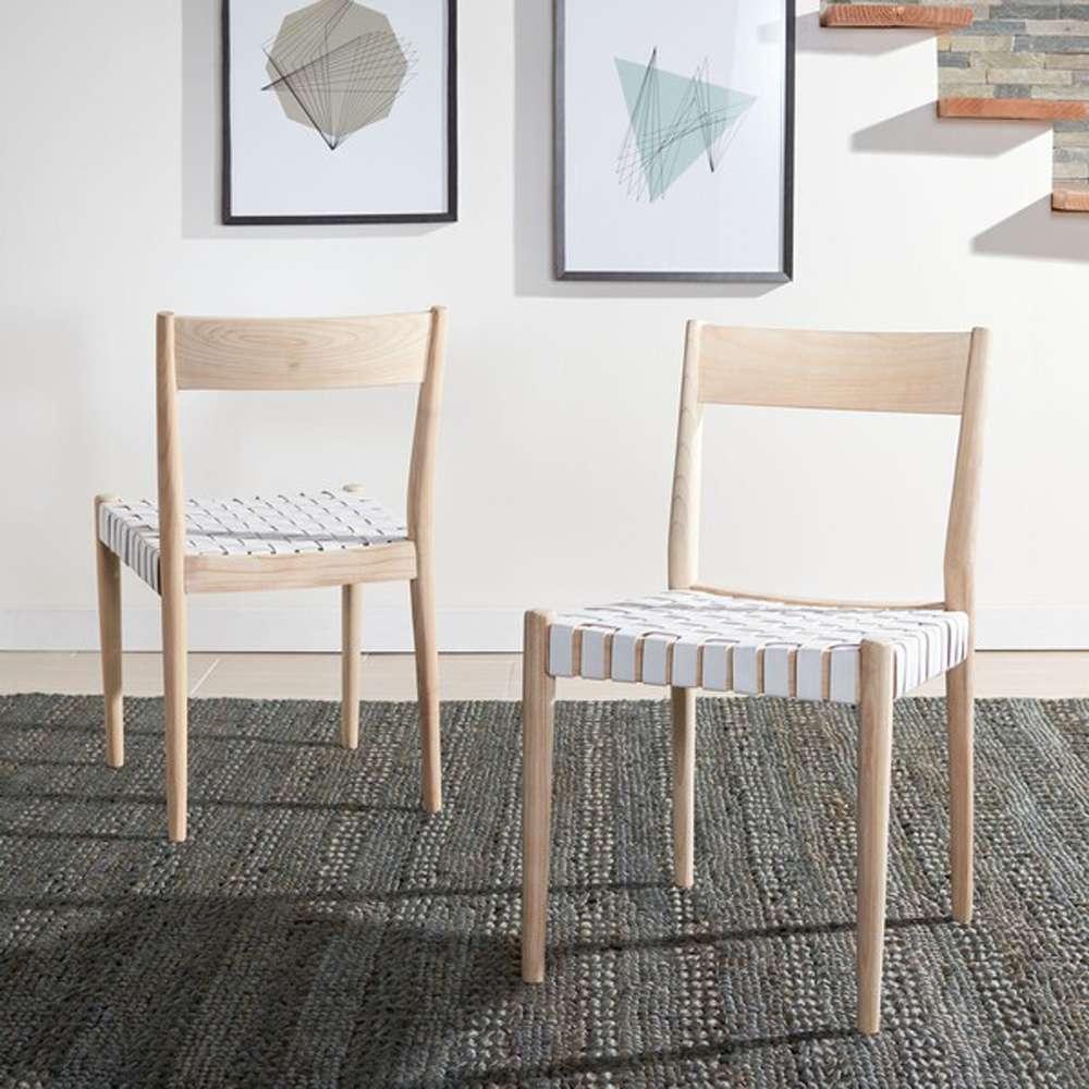 Safavieh - Eluned Leather Dining Chair - White - Natural  (Set of 2) - DCH1201B-SET2 veiw 2