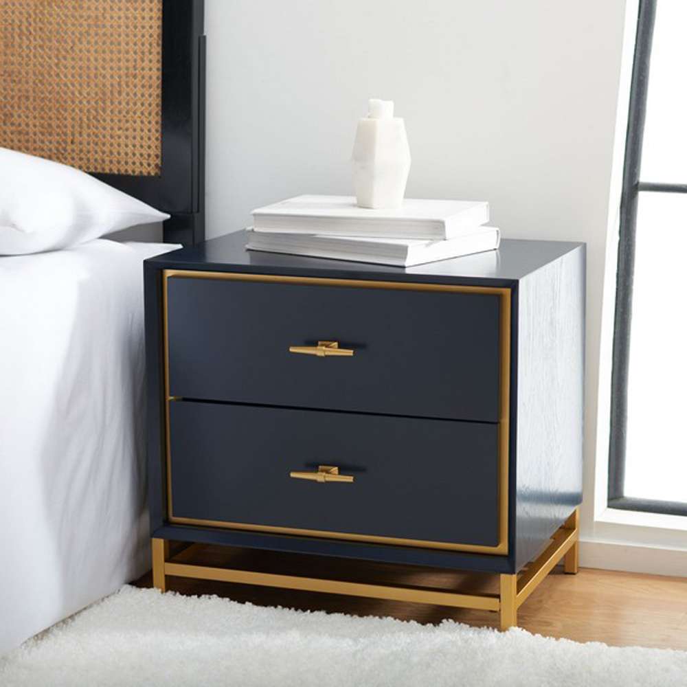 Safavieh - Fenno 2 Drawer Nightstand - Teal - Brass - NST6401A veiw 2