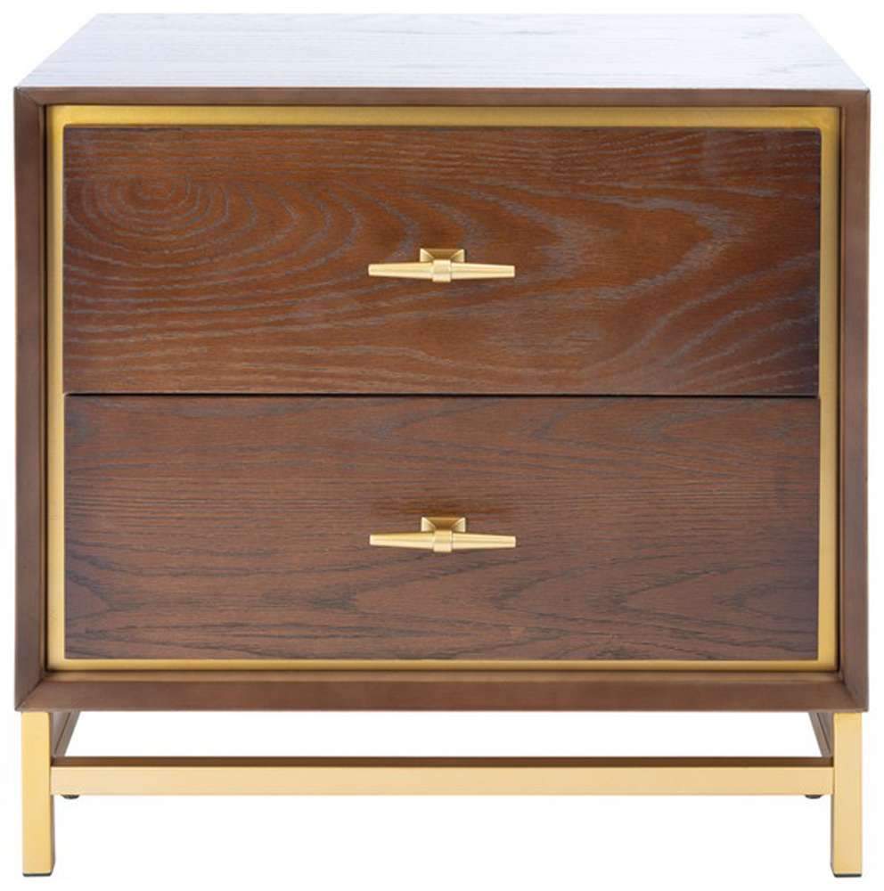 Safavieh - Fenno 2 Drawer Nightstand - Walnut - Brass - NST6401B veiw 1
