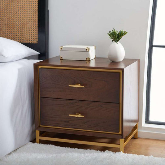 Safavieh - Fenno 2 Drawer Nightstand - Walnut - Brass - NST6401B veiw 2