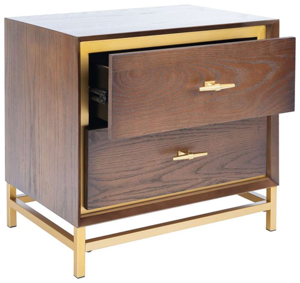 Safavieh - Fenno 2 Drawer Nightstand - Walnut - Brass - NST6401B veiw 4