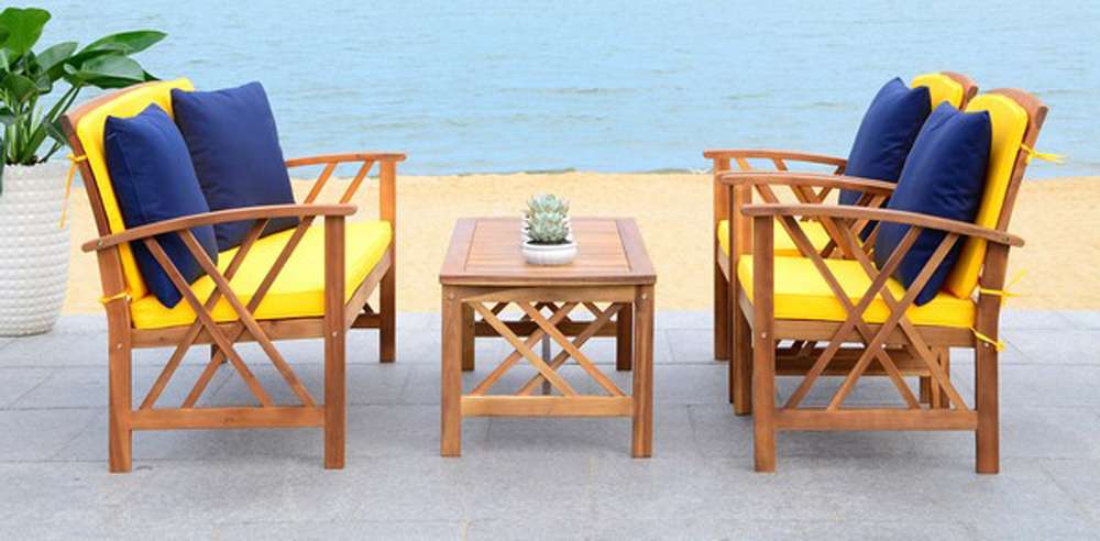 Safavieh - Fontana 4 Pc Outdoor Set - Natural - Yellow - Solid - PAT7008D veiw 1