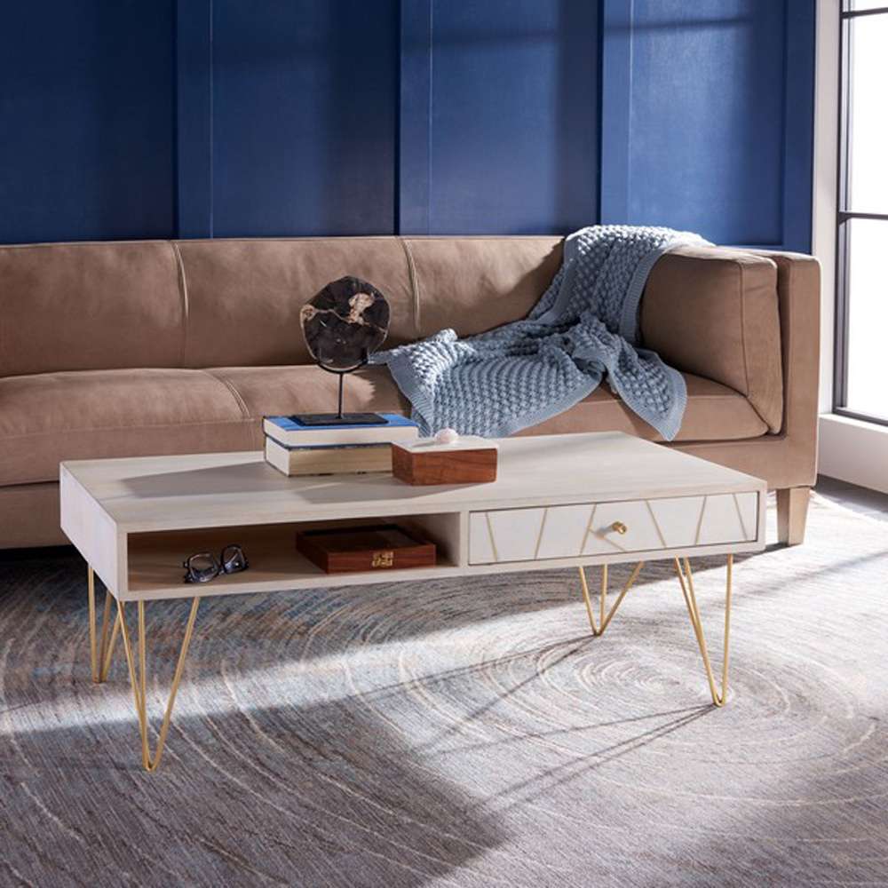 Safavieh - Marigold Coffee Table - White Washed - Brass - COF9000C veiw 3