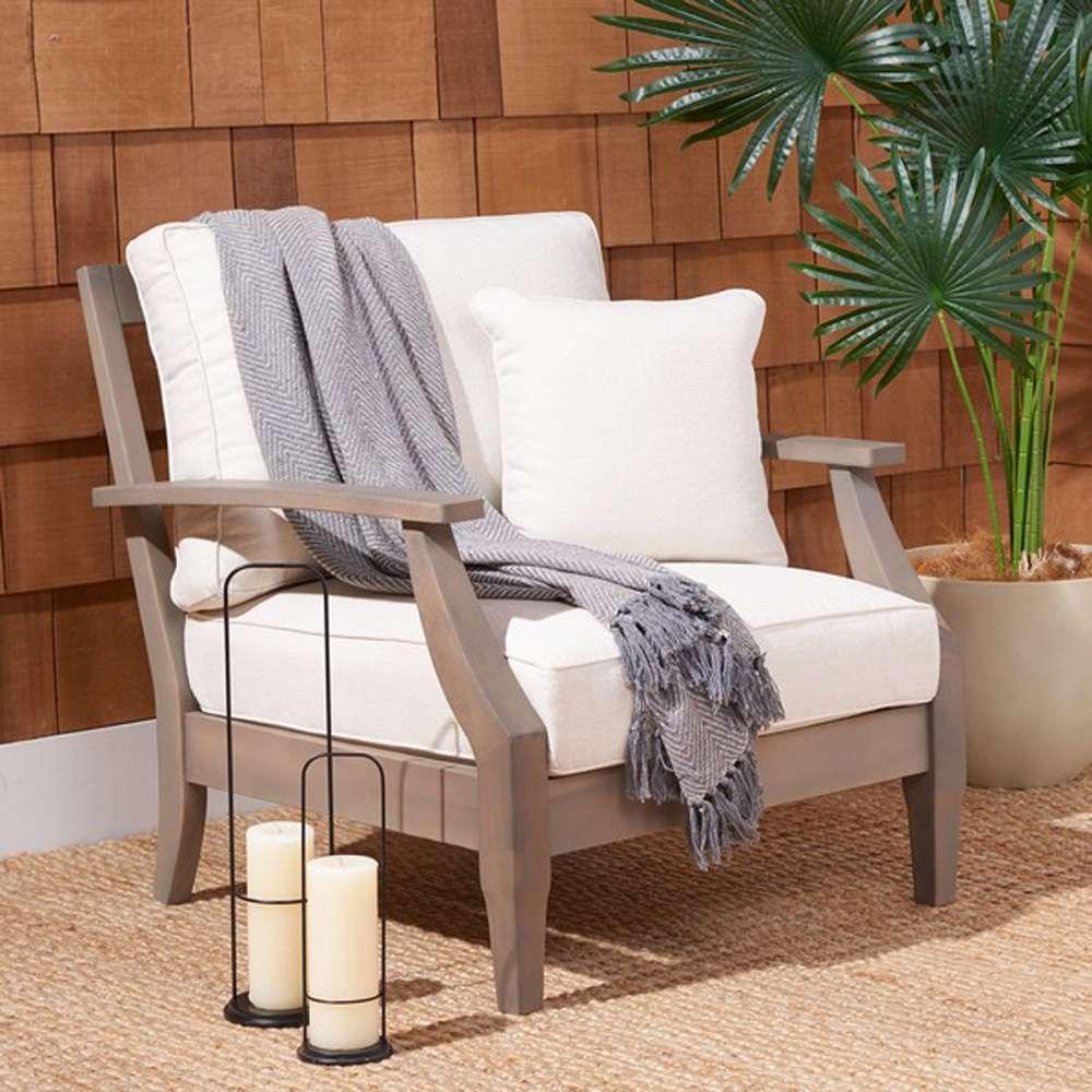 Safavieh - Martinique Wood Patio Armchair - Light Grey - Beige - CPT1011C veiw 3