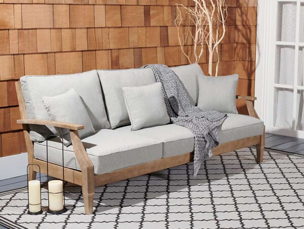 Safavieh - Martinique Wood Patio Sofa - Natural - Grey - CPT1013B veiw 3