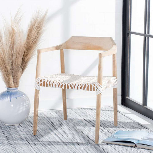 Safavieh - Munro Lther Woven Accent Chair - Natural - White - ACH1005A veiw 2
