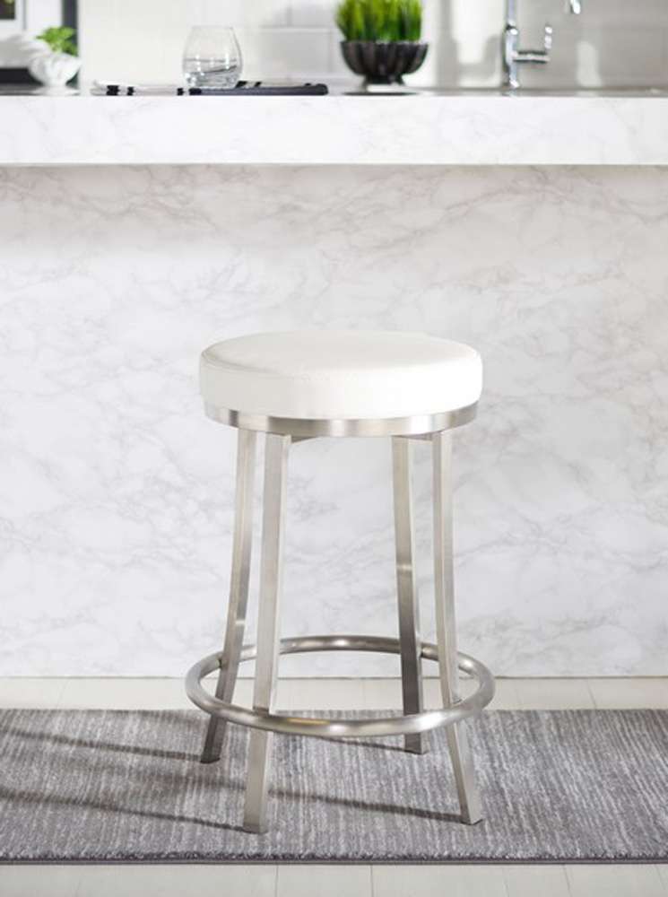 Safavieh - Obito Swivel Counter Stool - White - Brushed Nickle - BST3004A veiw 2