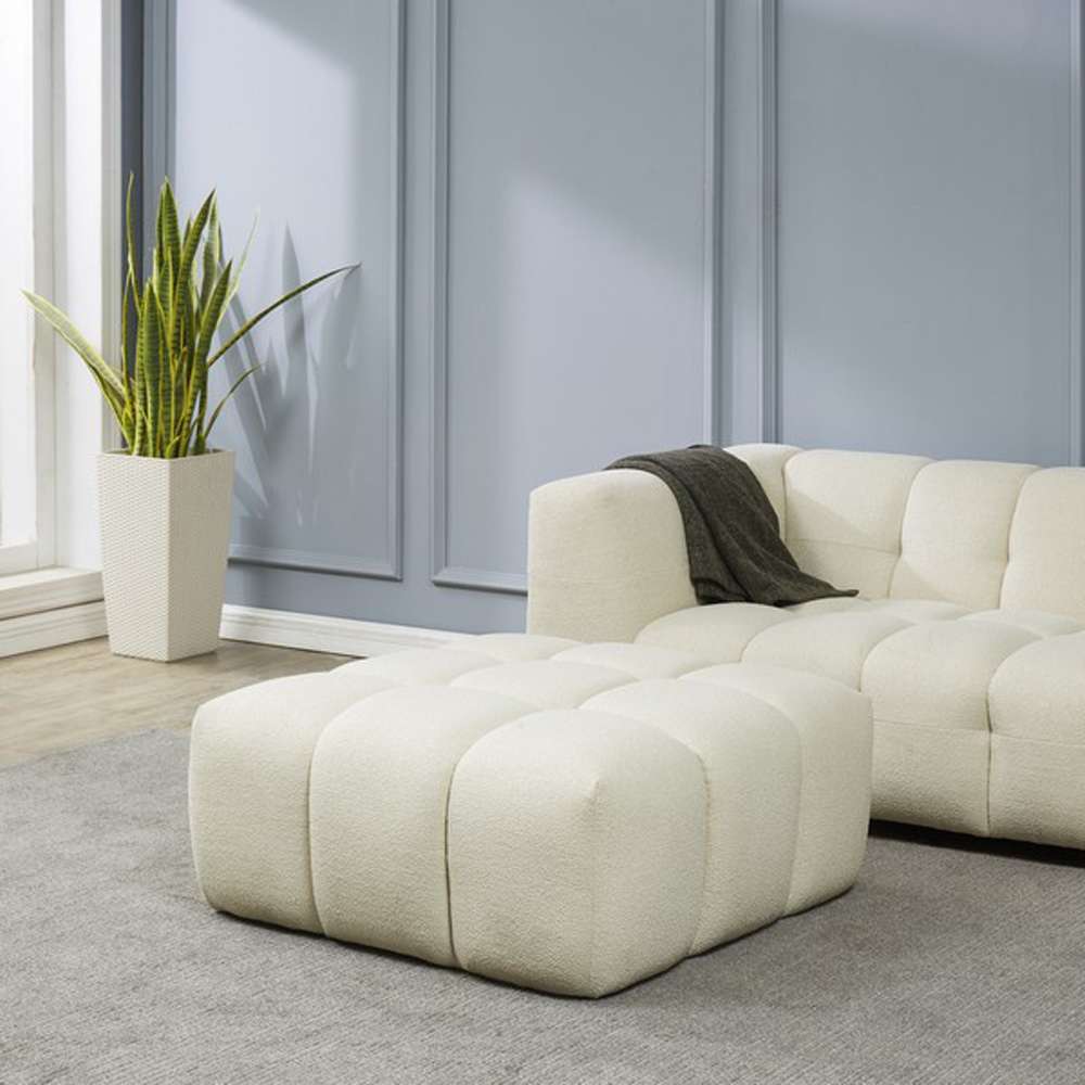 Safavieh - Petryna Boucle Tufted Ottoman - Creme - SFV4823B veiw 2