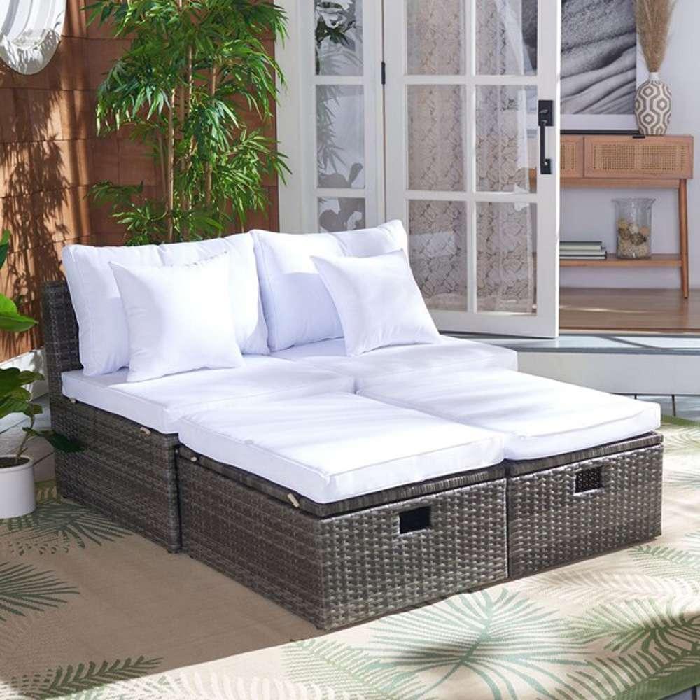 Safavieh - Pramla Outdoor Sette With Otto - Grey Brown - White - PAT7515C veiw 1