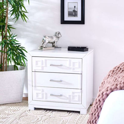 Safavieh - Raina Three Drawer Nightstand - White - Silver - FOX6278F veiw 2
