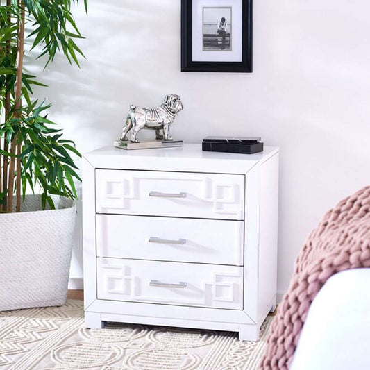 Safavieh - Raina Three Drawer Nightstand - White - Silver - FOX6278F veiw 2
