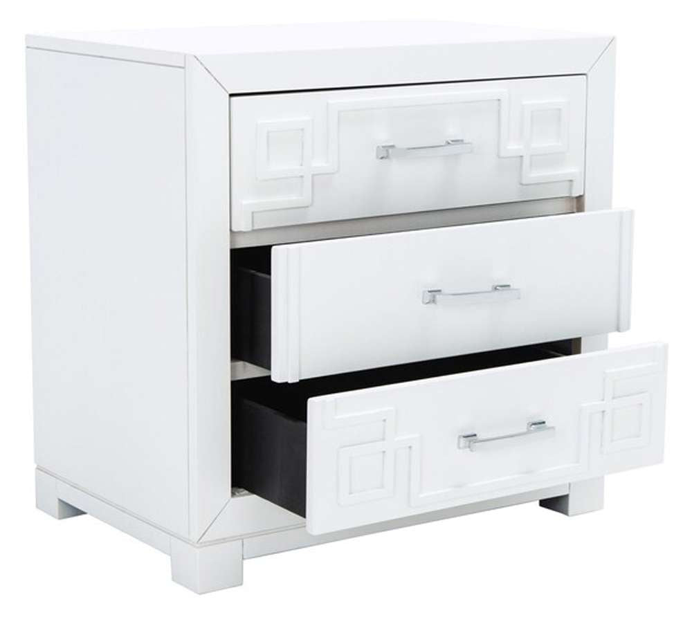 Safavieh - Raina Three Drawer Nightstand - White - Silver - FOX6278F veiw 4