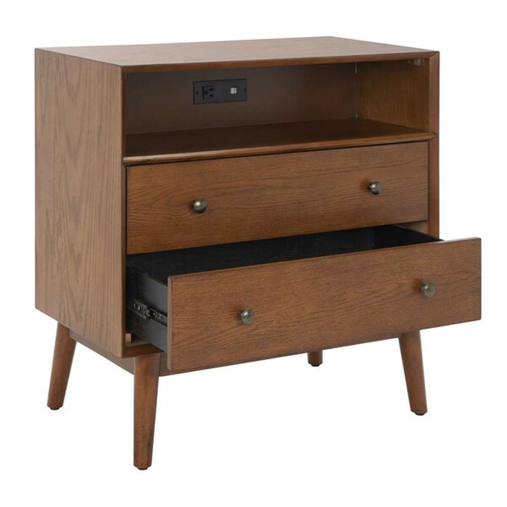 Safavieh - Scully 2Drw 1Shlf Chest W/Usb - Medium Oak - Antique Gold - CHS6417C veiw 2