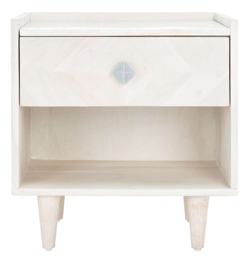 Safavieh - Tahseen Parquet Nightstand - White Washed - Silver - NST9004B veiw 1