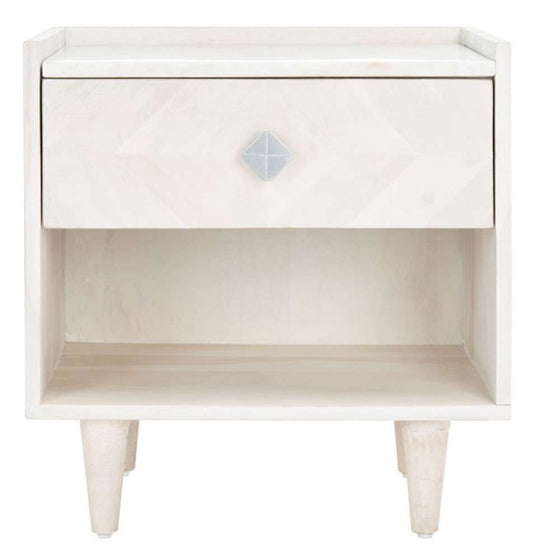 Safavieh - Tahseen Parquet Nightstand - White Washed - Silver - NST9004B veiw 1