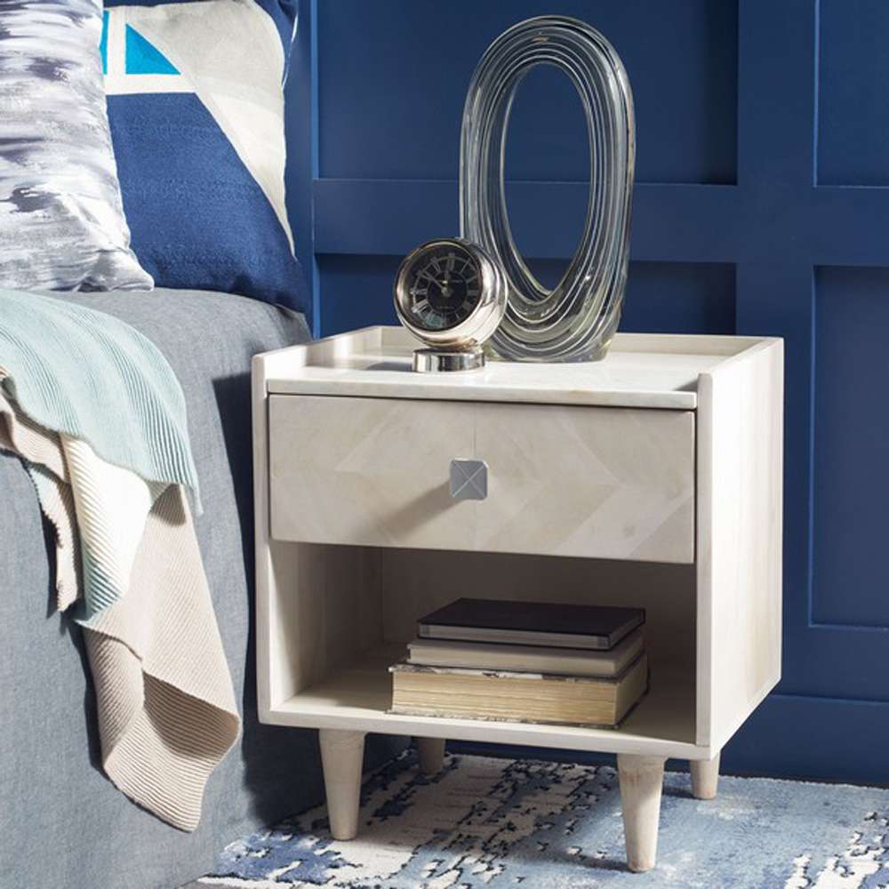 Safavieh - Tahseen Parquet Nightstand - White Washed - Silver - NST9004B veiw 3