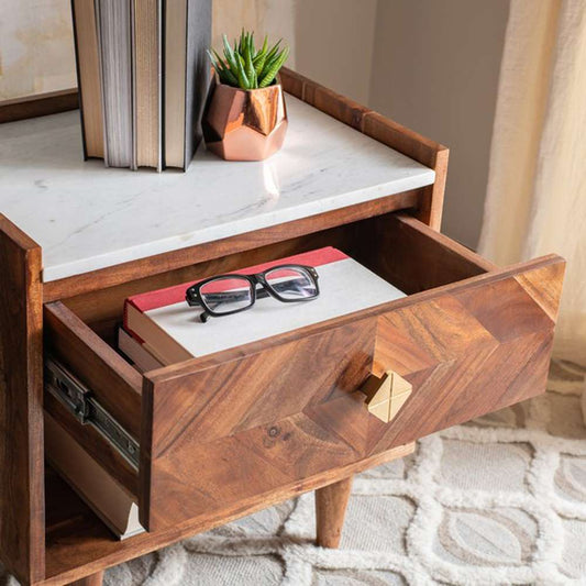 Safavieh - Tahseen Parquet Nightstand - Natural - White - NST9004A veiw 2