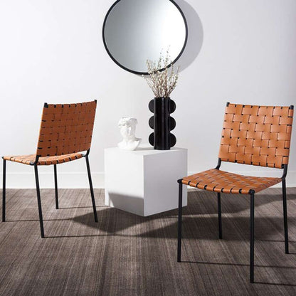 Safavieh - Wesson Woven Dining Chair - Cognac - Black  (Set of 2) - DCH3005B-SET2 veiw 2