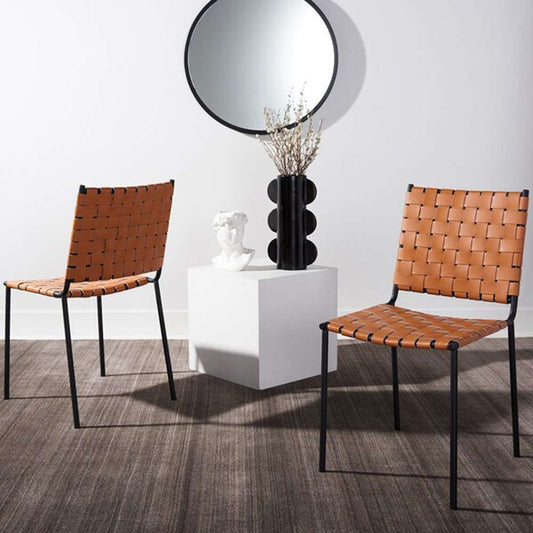 Safavieh - Wesson Woven Dining Chair - Cognac - Black  (Set of 2) - DCH3005B-SET2 veiw 2