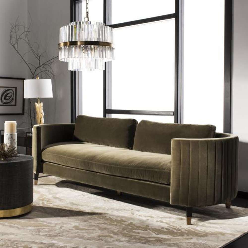 Safavieh - Winford Velvet Sofa - Olive - Black - KNT7045A veiw 4