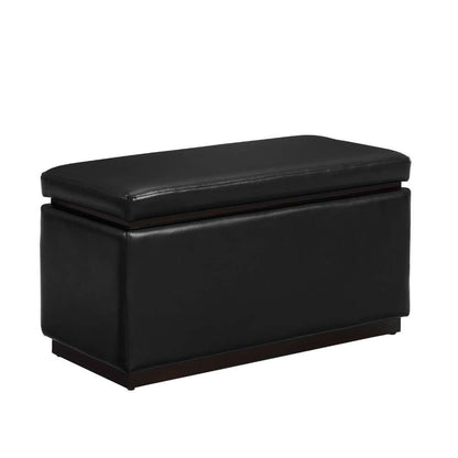 Linon Home Decor - Blanche Rectangle Storage Ottoman, Black Faux Leather - ST014BLKPU01ASU veiw 1